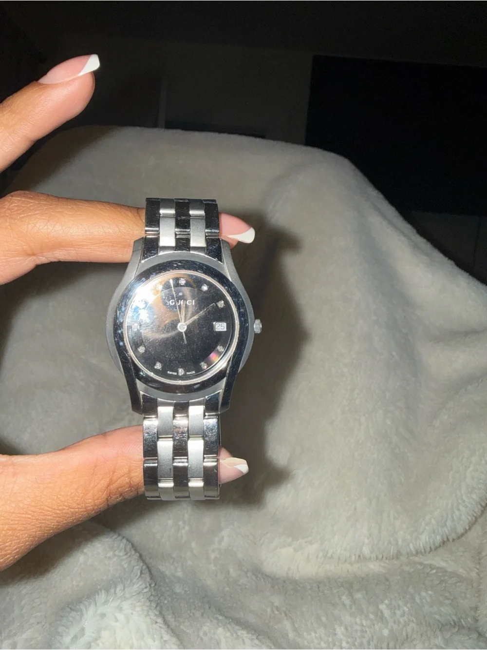 Gucci Men's Black Dial Silver-Tone Bracelet Watch